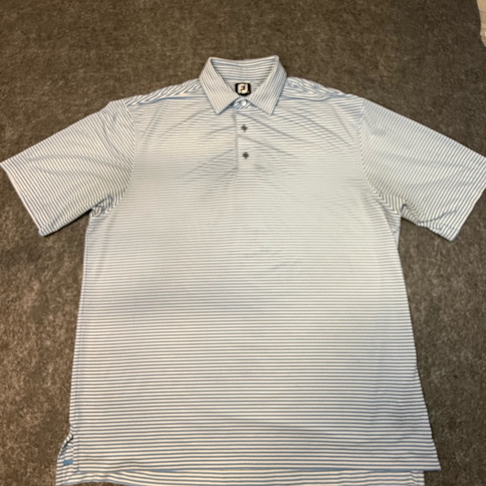 FootJoy Polo Shirt Men Large Blue Striped Golf Performance Stretch Lightweight